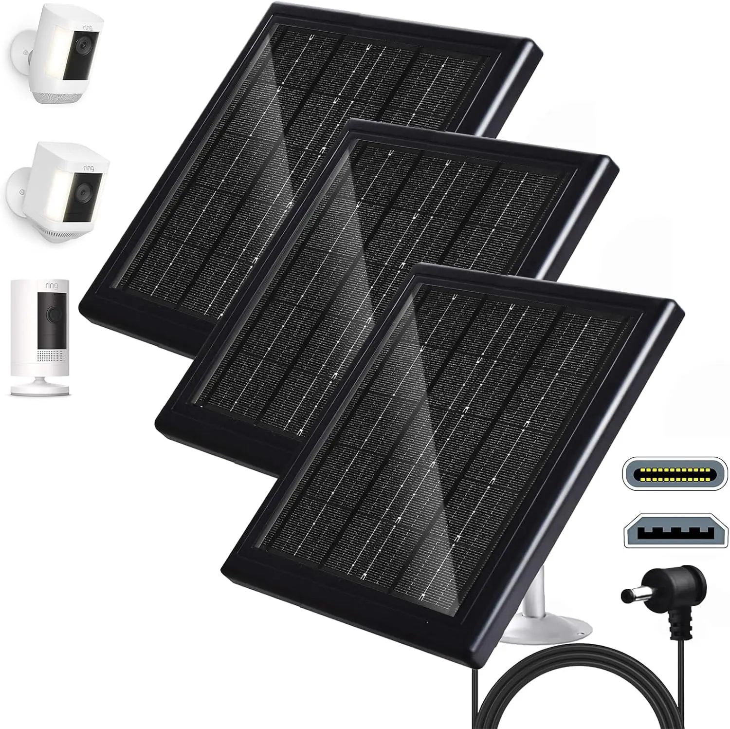 Solar panel Ring Camera, 5V 5W Spotlight camera, Ring Stick camera IP65 waterproof, 16.4 ft cable, 360° adjustable stand