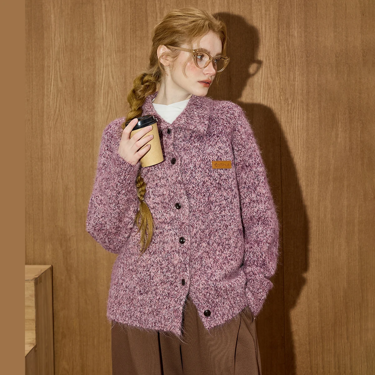 

Winter Women's Vintage Lapel Sweater Coat Premium Blended Yarn Knit Soft Oversized Cardigan Relaxed Drop Shoulder Tweed Jacket