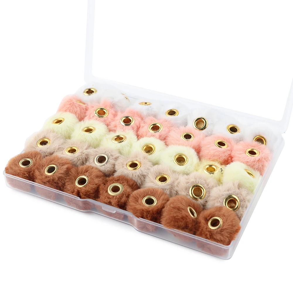 Kovict 35pcs/Box 20mm Plush Fur Covered Ball Beads Straight Hole Charms DIY Pompom Pendant Necklace Earrings For Jewelry Making