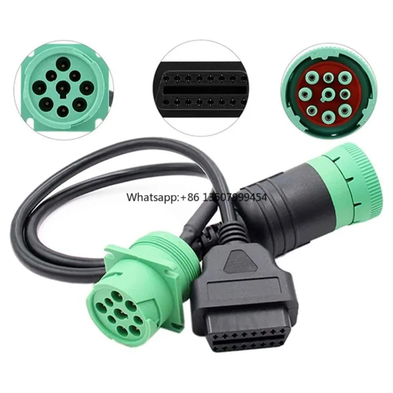 

Popular Leimo 9-pin to OBD2 Interface Truck Y-j1939 OBD2 Cable Adapter OBDII Y Shunt Truck GPS 16 Pin Male to Female