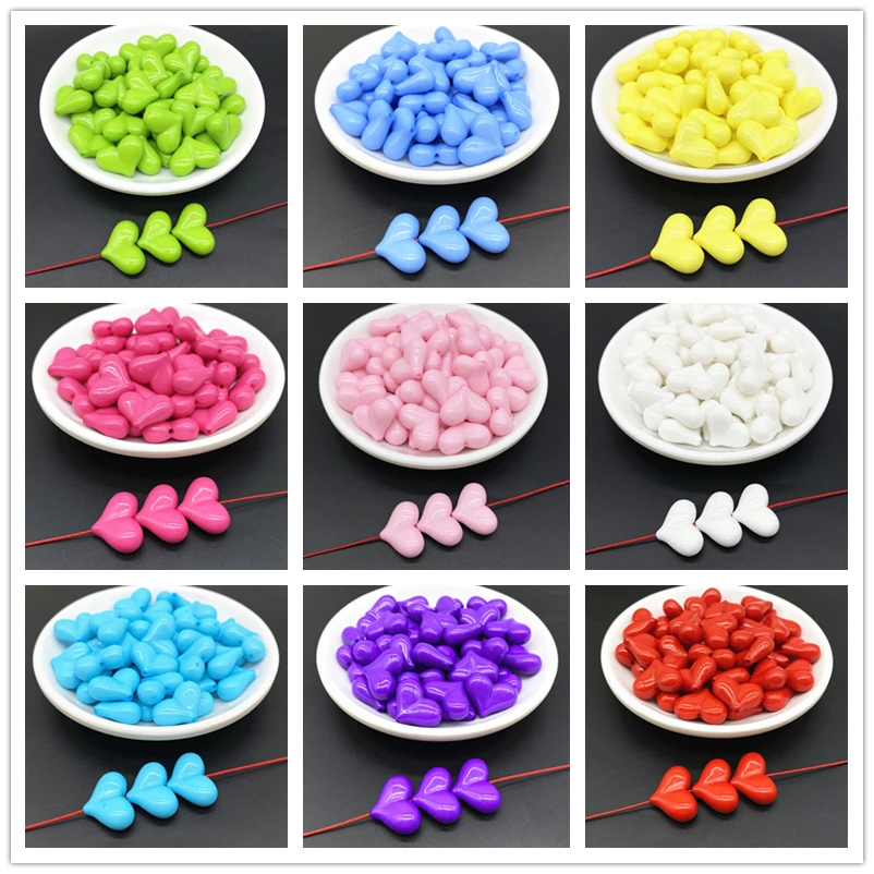 10 pcs/lot 16x22mm Love Heart Shape Acrylic Beads Loose Spacer  for Jewelry Making Pendant Earrings Bracelet DIY