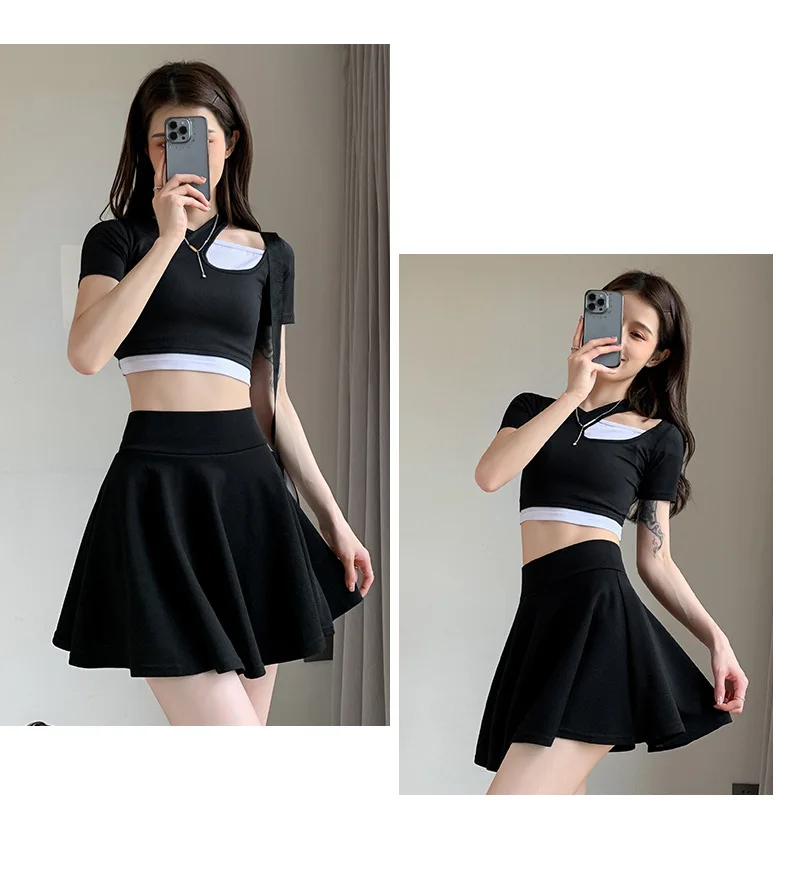 Summer Basic Skirts Women Shorts Mini Elastic Pleated Skirts High Waist Bubble Sun Skirts School Girl Uniform Lined Safety Pants