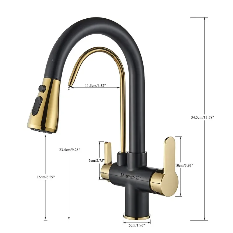 Imagem -03 - Torneira de Filtro de Água Retrátil para Cozinha Guindaste para Pia Água Purificada Preto ou Cromado Torneira de ou Vias Misturador Quente e Frio