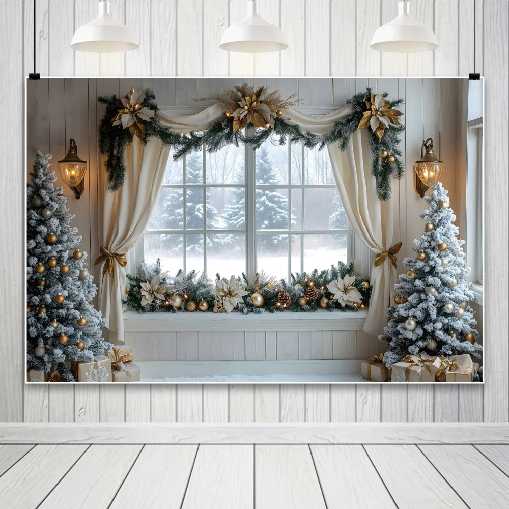 ของขวัญต้นไม้คริสต์มาสสำหรับเด็กของขวัญพื้นหลังรูปครอบครัวต้นไม้โฟโต้คอลของตกแต่งพื้นหลังหน้าต่างสีขาวสำหรับฤดูหนาว