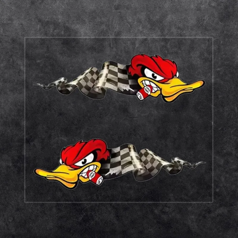 

Angry Duck JDM Checkered Racing Icon Motorcycle Car Sticker Fuel Tank Triangle Window Body Decal Waterproof Reflective Pegatinas