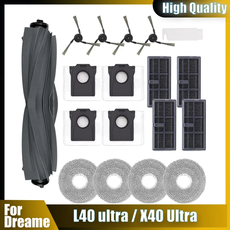Dreame L40 Ultra / X40 Ultra Robot Vacuum Accessories أكياس الغبار ممسحة الجانب الرئيسي فرش الملابس مرشحات HEPA قطع الغيار