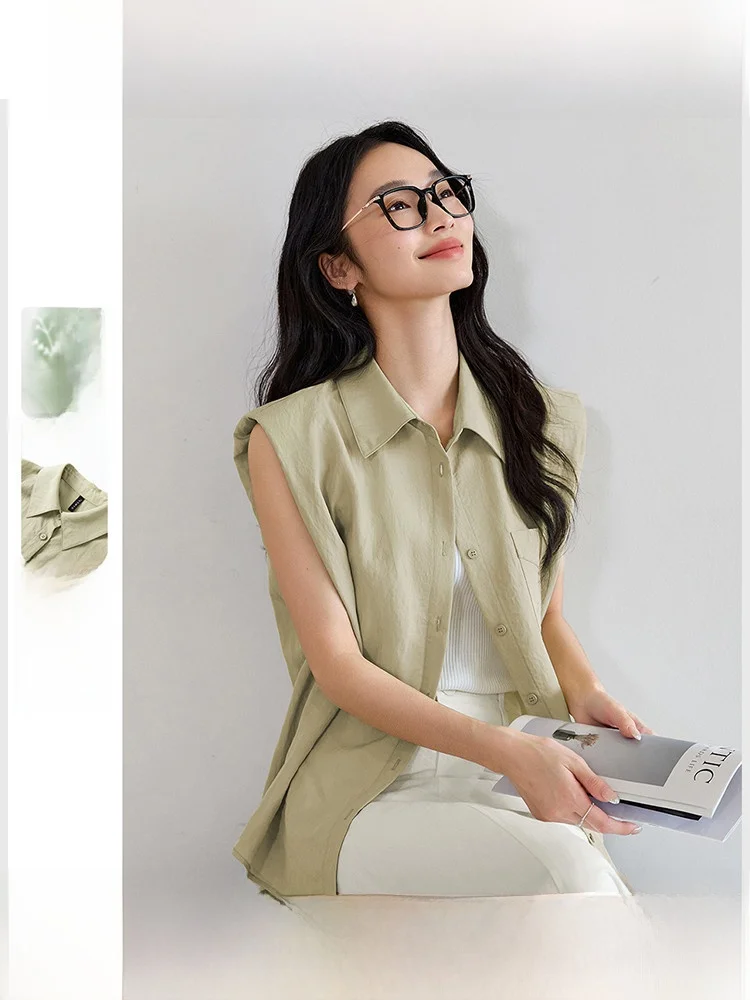 

Женская блузка Vimly без рукавов с рюшами на воротнике, однотонная, повседневный стиль, дышащая ткань Lenzing, летняя новинка, модная и элегантная