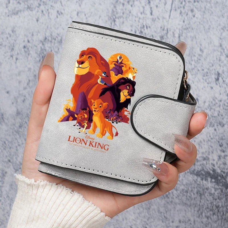 The Lion King Women Wallet Frosted Leather Short Vintage Female ClutchBag Credit Card Holder Lady Zip Purse Phone Bag Money Clip