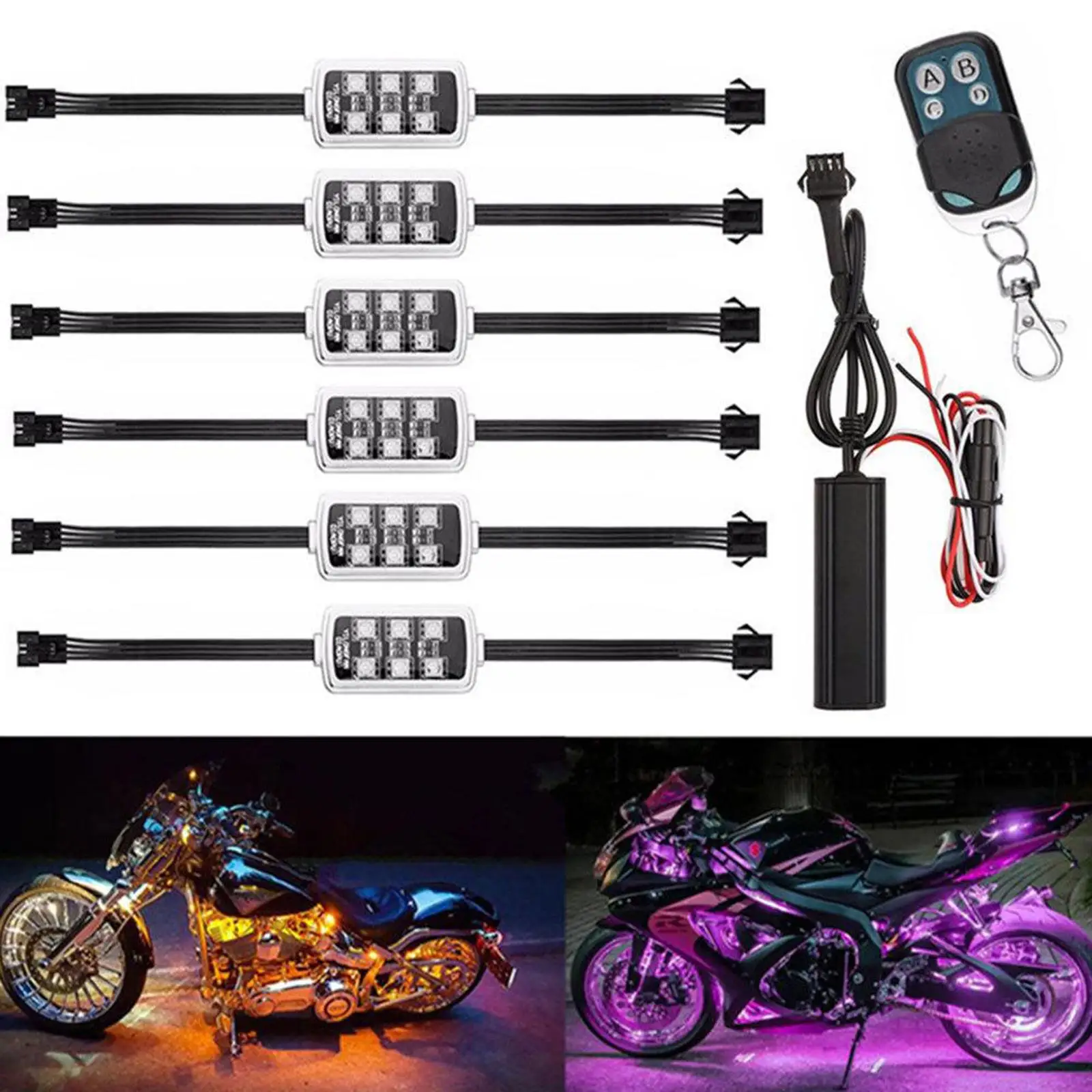 Car Motorcycle RGB LED Smart Brake Lights Atmosphere Light With Remote Control Decorative Strip Lamp