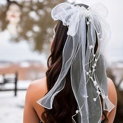 Handmade Flower Bridal Veil Headdress Headwear Sweet Bow Simple Hair Clip Wedding Hair Accessories