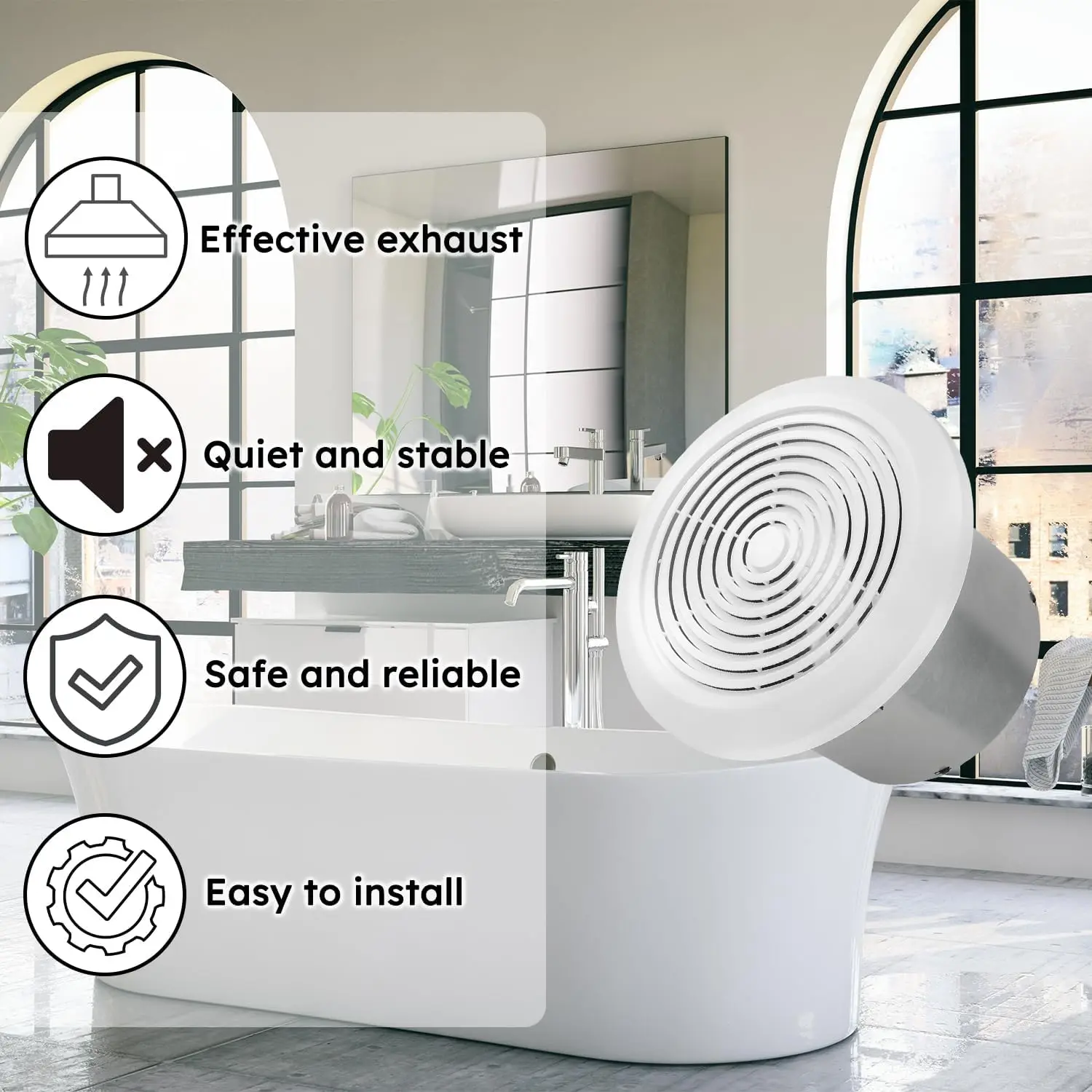 V2262-50 Exaustor de banheiro de 7 polegadas, 50 CFM, 1.0 Sones, Exaustor de teto de 7', para abertura áspera de 8 polegadas de diâmetro, ideal