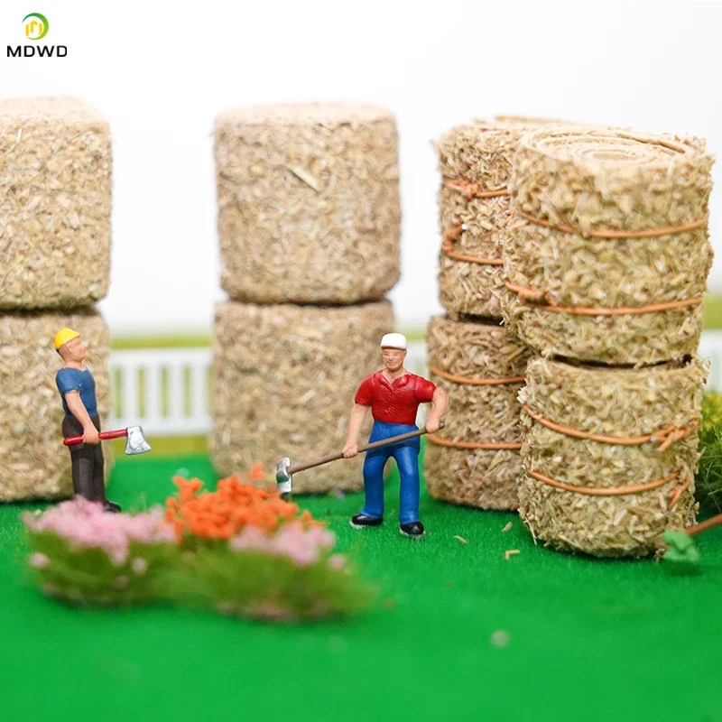 4pcs of Model Haystacks Square Circular Fake Straw Blocks Haystacks Doll Houses Miniature Scene Models Farm GardenDecoration