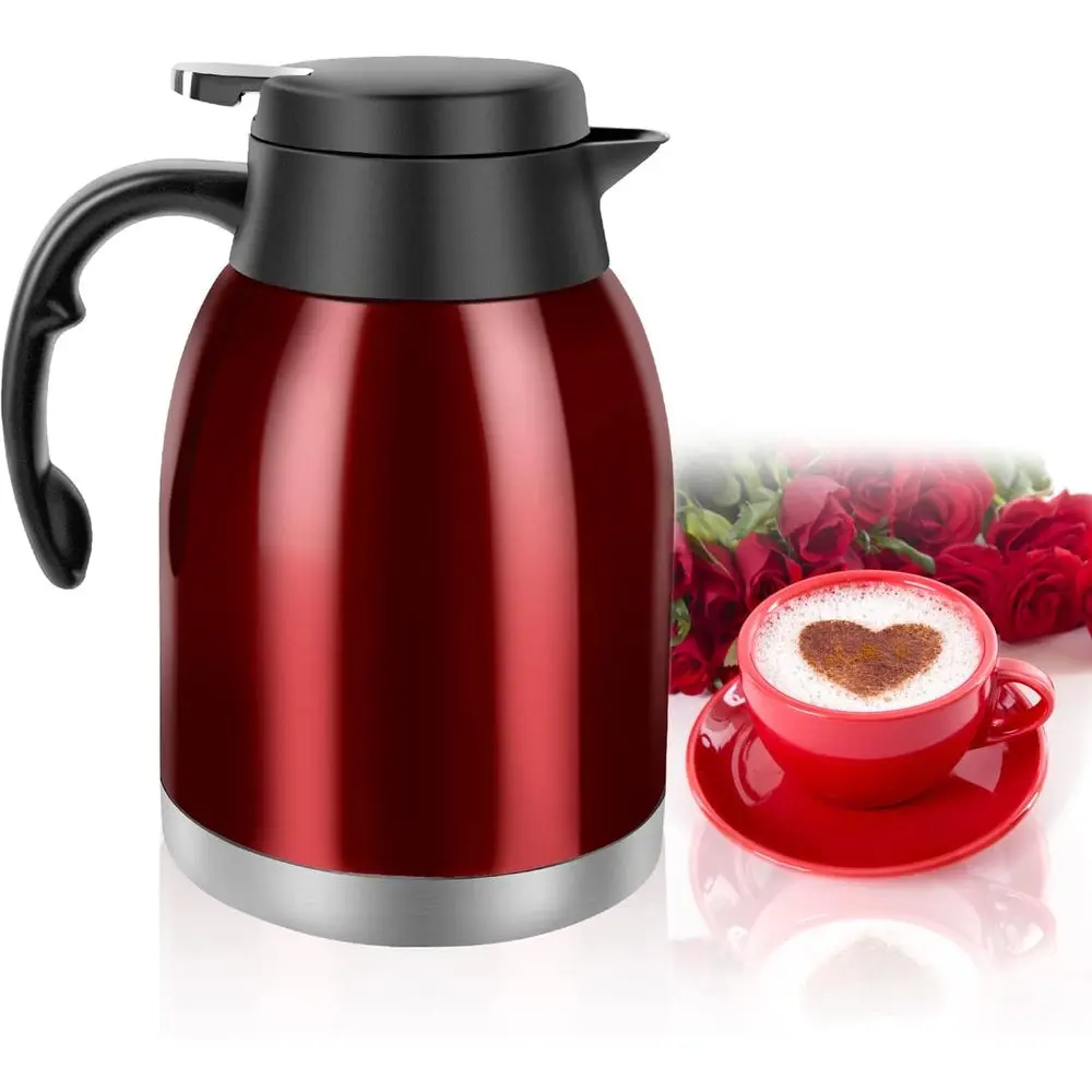 Stainless Steel Vacuum Insulated 54oz Travel Coffee Carafe - Double Wall, Keeps Beverages Hot or Cold, Bright Red