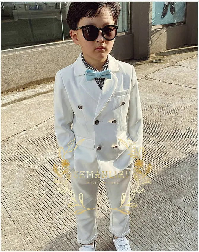 Boys Suit Wedding Tuxedo 2Piece Shawl Collar Blazer Pants Kids Formal Jacket Set White 3-16 Year Complete Outfit Double Breasted