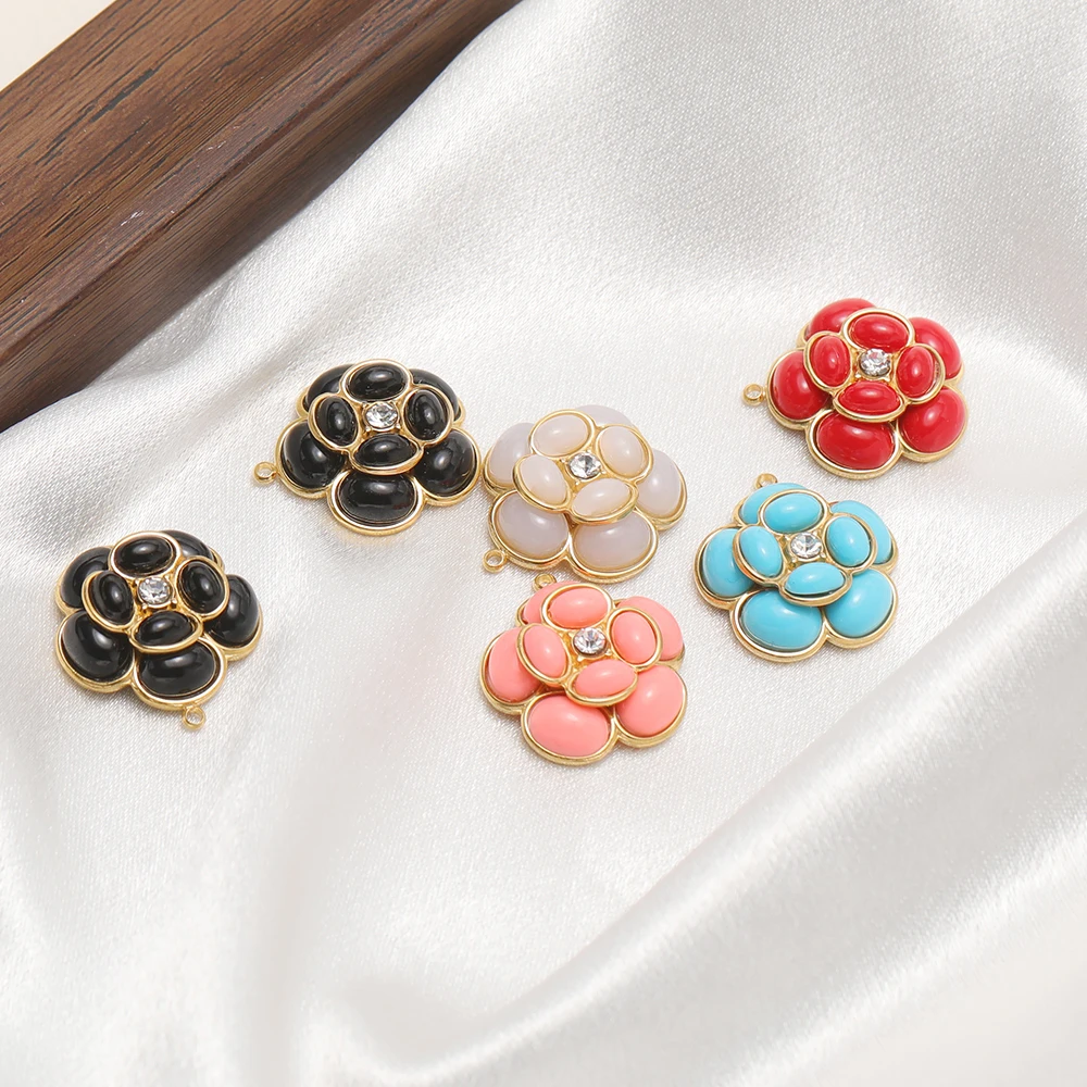 3 Stück Edelstahl Doppelschicht-Blumenanhänger mit Steinen, DIY-Schmuckzubehör für Halsketten, Armbänder und Ohrringe – Detail 6
