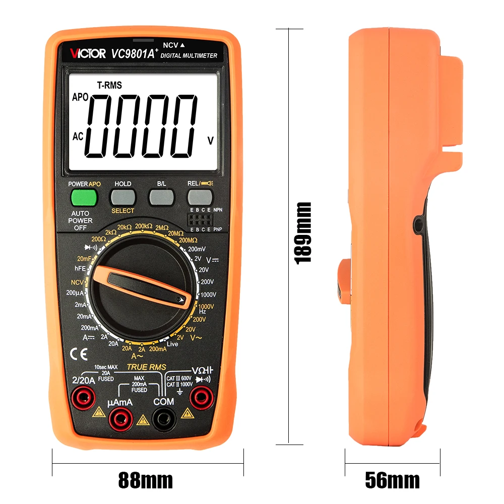 RuoShui 9801A+ True RMS Digitalmultimeter 1999, Zählungen mit Kapazitätsfrequenz- und Temperaturmessung, klassisches Upgrade