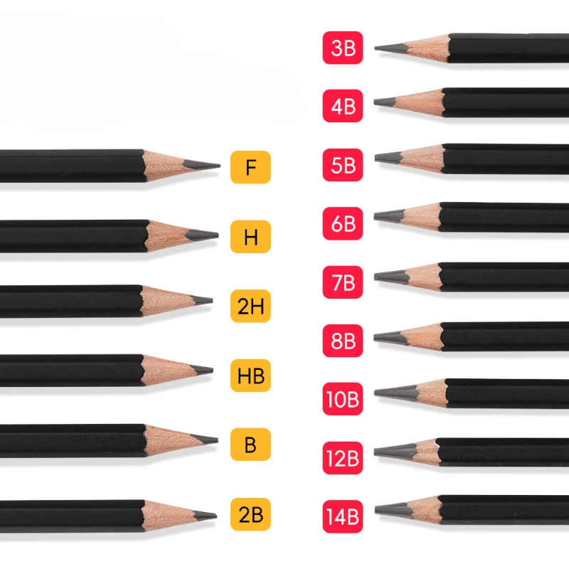 12pcs Poplar Pole Sketching Pencil Set for Beginners Only Painting Hand Drawing 2B-HB Mixed Charcoal Pencil