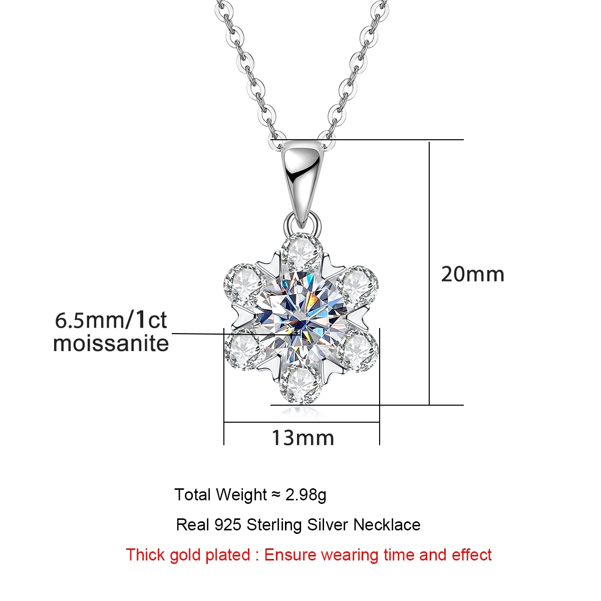 AnuJewel 1 Carat D Color  Moissanite Diamond Flower Heart Pendant Necklace 925 Sterling Silver Fine Jewelry Gifts Wholesale