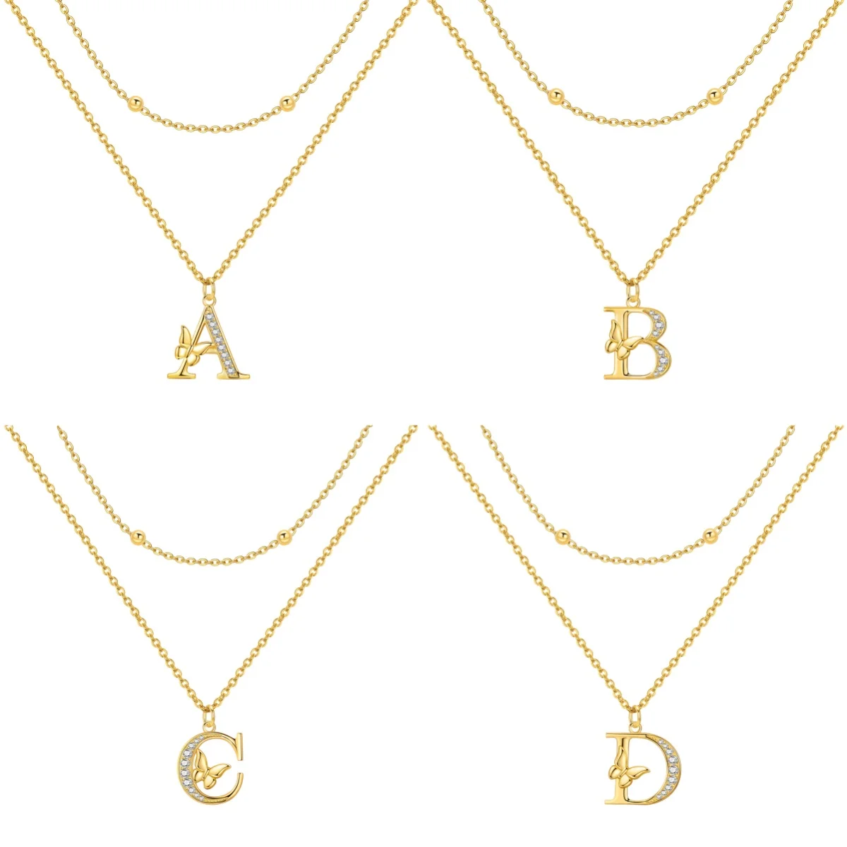 MISEFF S925 Sterling Silber Halskette Doppelkette A-Z Alphabet 18K Vergoldete Halskette Initialen Buchstaben Halsketten Schmuck Geschenk