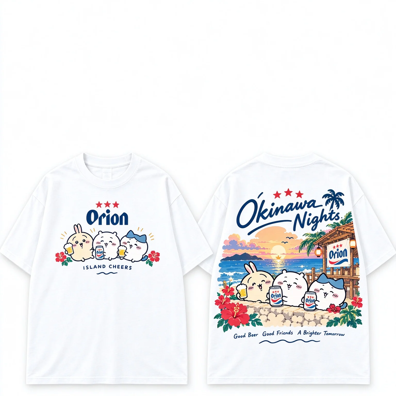Chiikawa Cute Kawaii Okinawa Bier-T-Shirt für Herren und Damen, weiß, Retro, cooles Grafikdesign, Oversize, kurzärmelig, Streetwear-Oberteil – Detail 6
