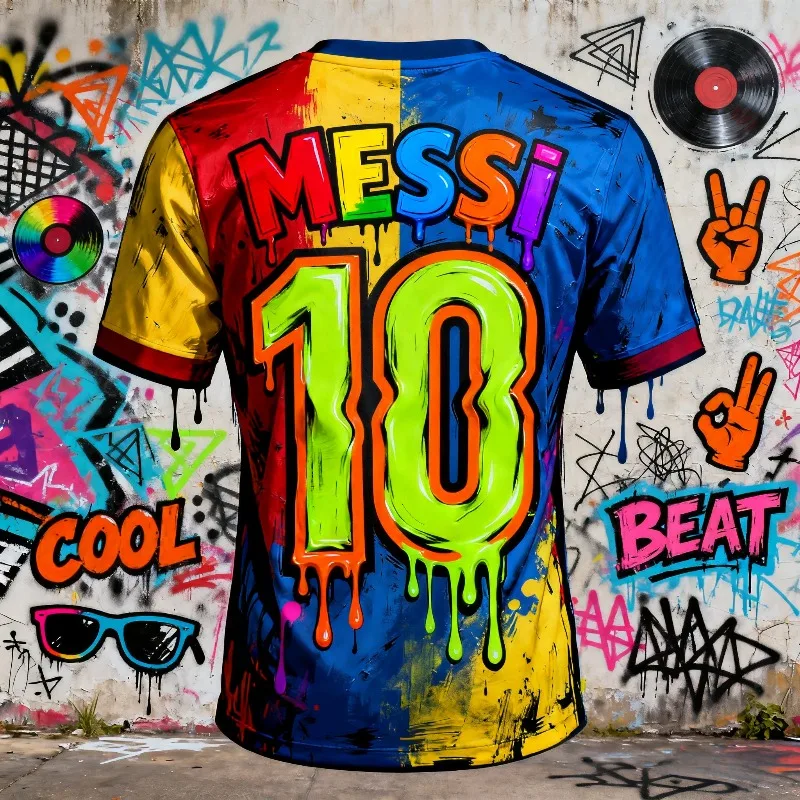 NO.10 Graffiti traje de fútbol Fan edición conmemorativa 3D impreso deportes ocio seco y transpirable camiseta para hombres y mujeres