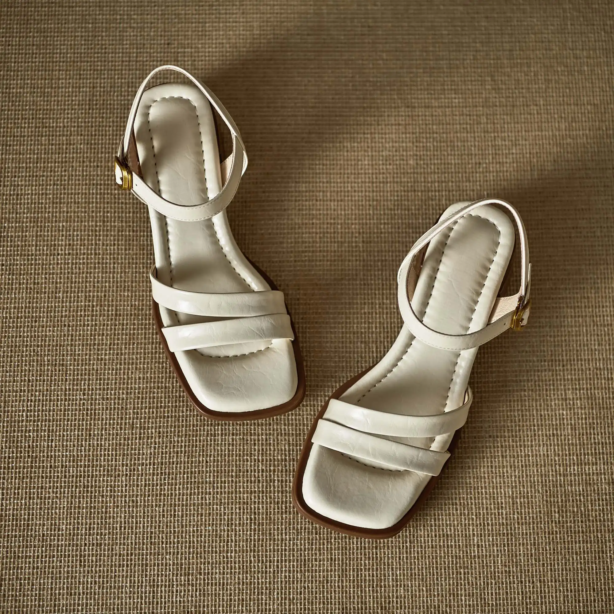Plus Size 34-41 Cow Leather Peep Toe Summer Shoes Med Heels Gladiator Dating Office Lady Ins Vacation Retro Modern Women Sandals view 5