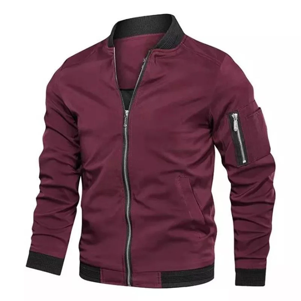 Men For Slim Fit Polyester Jacket with Stand Collar Zip Closure and Side Pockets for Daily Work Casual Spring Autumn