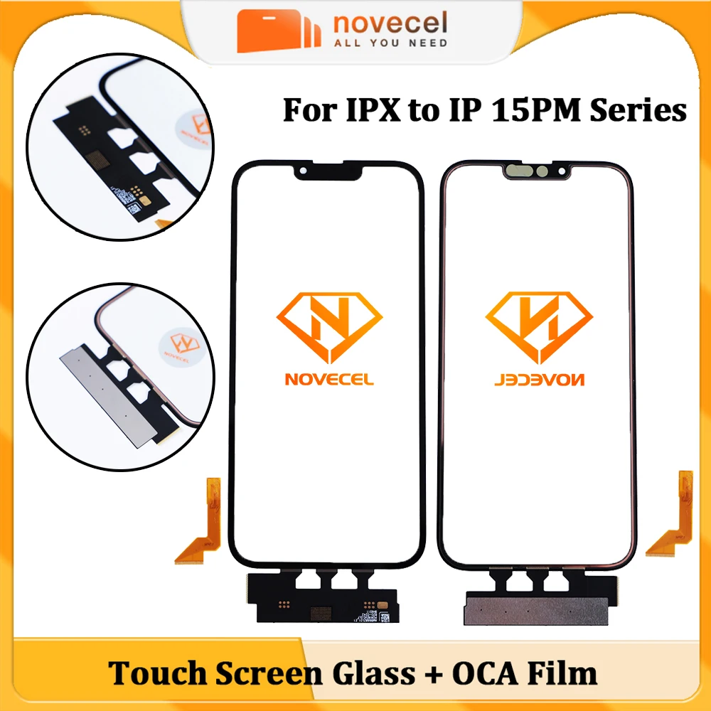 Novecel 2pcs Touch Panel Glass+OCA Screen Digitizer Outer Panel for iPhone 15 Pro Max X Xs Xr 11 12 13 14 Plus Touch Digitizer