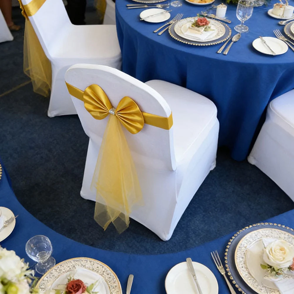 Multi-use Gear 15 Pcs Chair Sashes Tie Gauze Bodas Knot Cover Satin Ribbon Belt-Bow for Banquet Country Wedding Party Lake-Blue