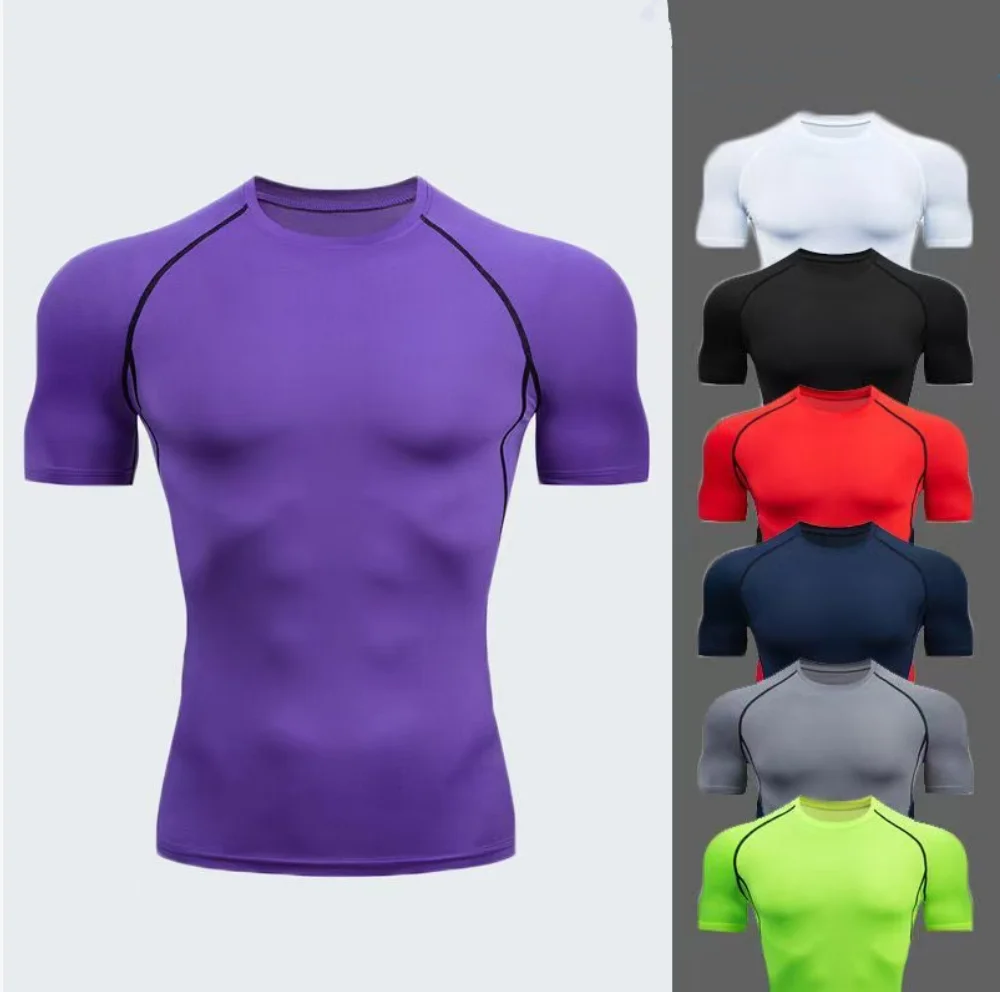 2024 Kompressions-T-Shirt für Herren Kurzarm Sport-Shirts Fitness Lauf-Sportshirts Herren Gym Elastische Schnelltrocknende Jogging-T-Shirts Tops