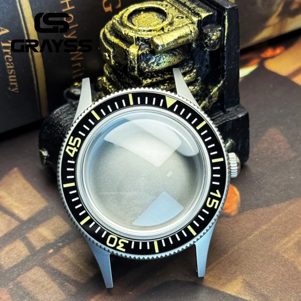 Vintage 50-FATHOS  Bubble Sapphire Crystal Sandblast C3 Super Luminous bezel Watch Case Dive for NH34 NH35 NH36 NH70 NH72 20atm