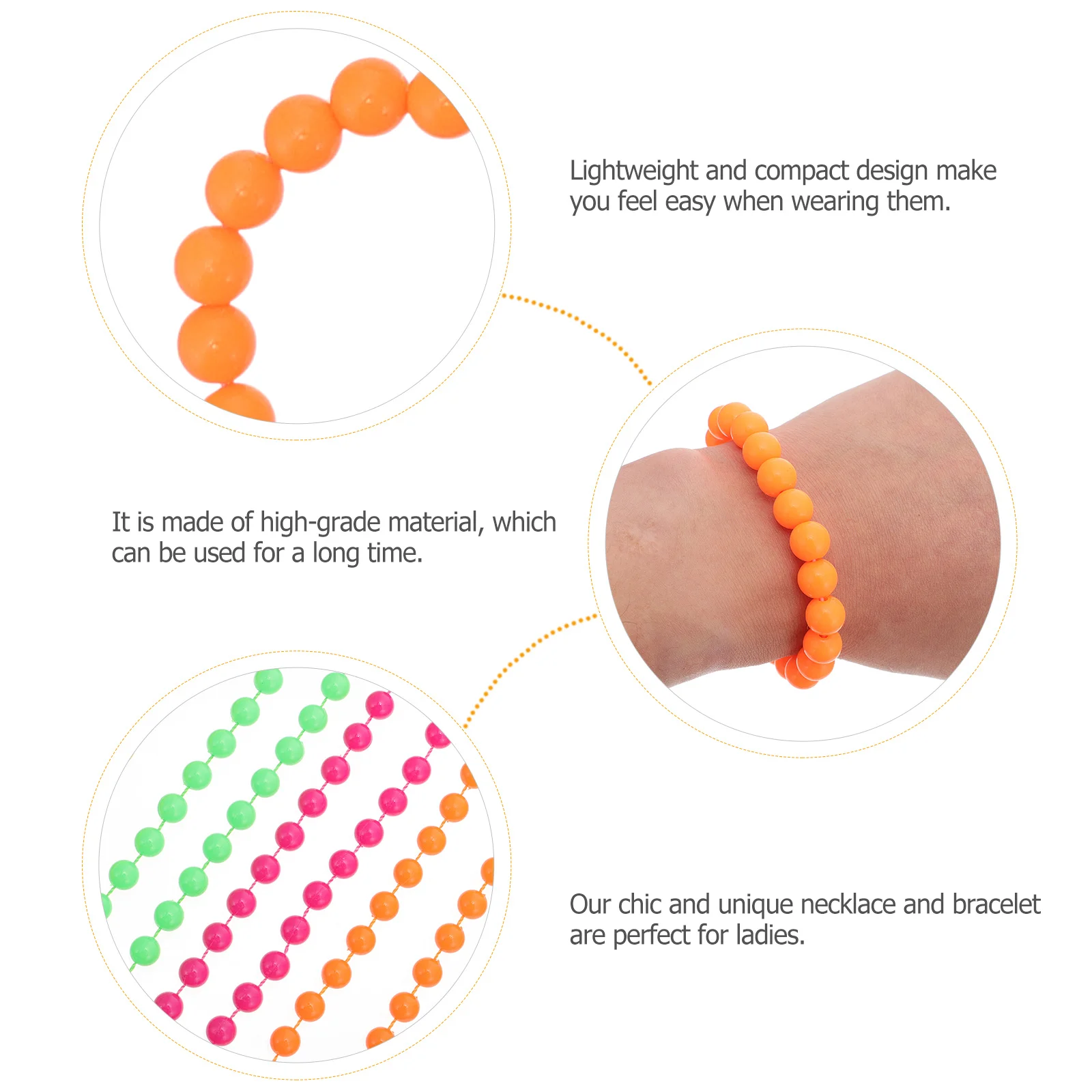 

1Set Neon Bead Necklace Bracelet Kit Lightweight Colorful Beaded Jewelry Party Dress Accessories Women Colorful Beaded Jewelries