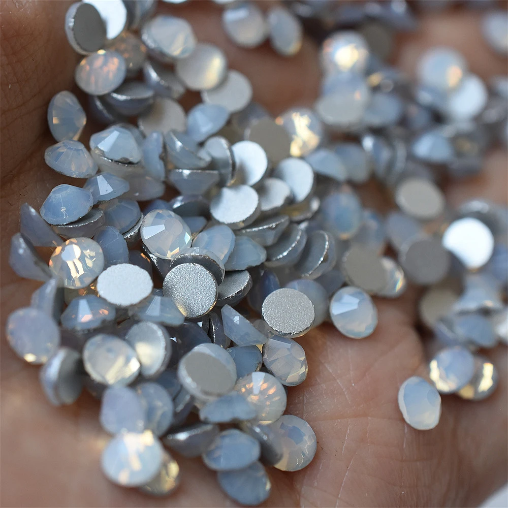 Non Hotfix White Opal Glass Flatback Rhinestone Nail Art Decoration Stone Strass Glue on Diamond Charm Craft Face Accessories