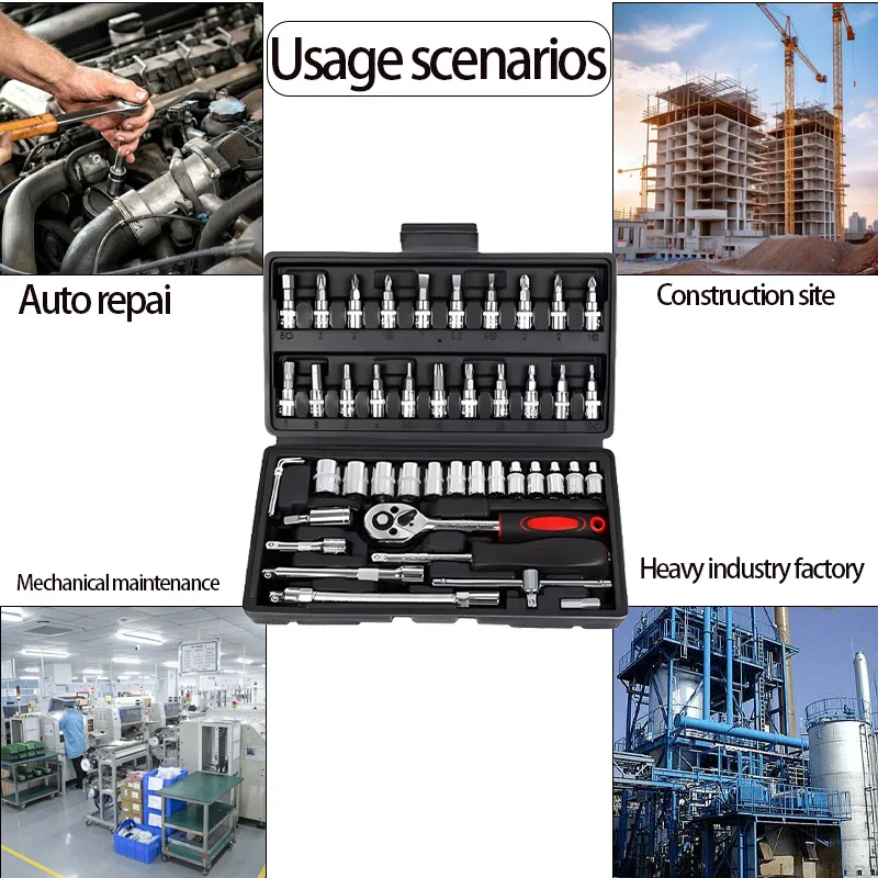 دراجة نارية 46 قطعة 1/4 بوصة محرك المقبس اسئلة وجع مجموعة كاملة طقم تصليح السيارات لأدوات صيانة السيارات والدراجات #3