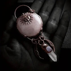YEEVAA Sun Moon Shape Pendant With Natural Crystal Stone Pendant For DIY Jewelry Making Accessories Halloween Decoration()