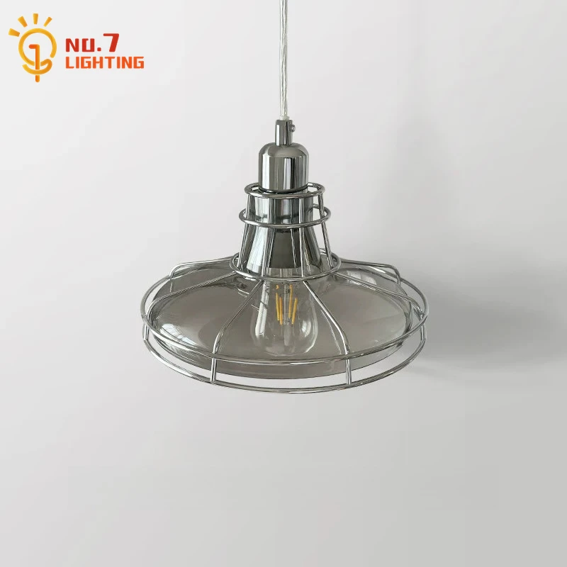 

Bauhaus Vintage Smoke Gray Glass Pendant Lights LED E27 Industrial Iron Art Decorative Hanging Lamp Restaurant Cafe Bar Bedside