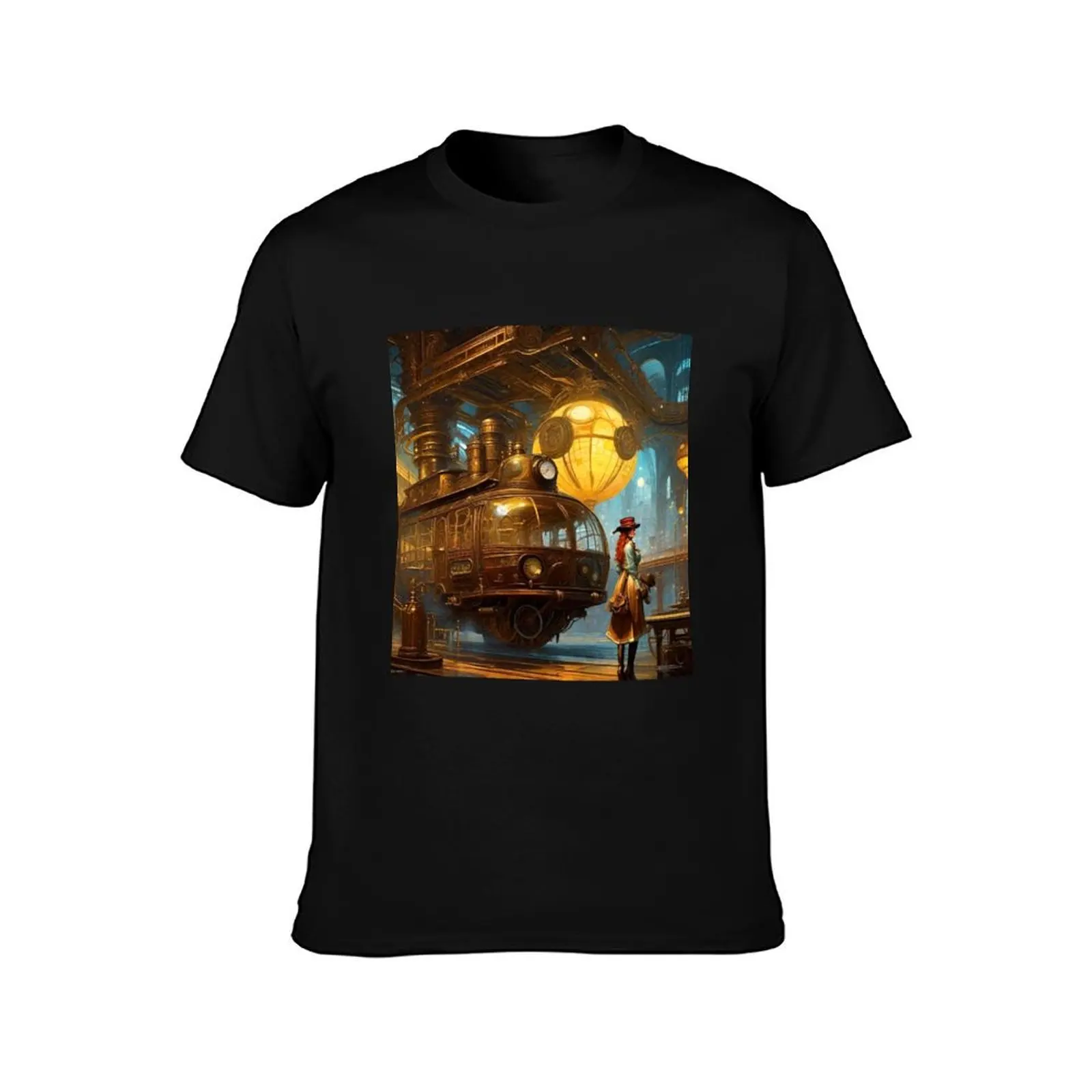 Steam Powered Tram - Surreal Fantasy Art T-Shirt Festival Casual Short Sleeve T-Shirt