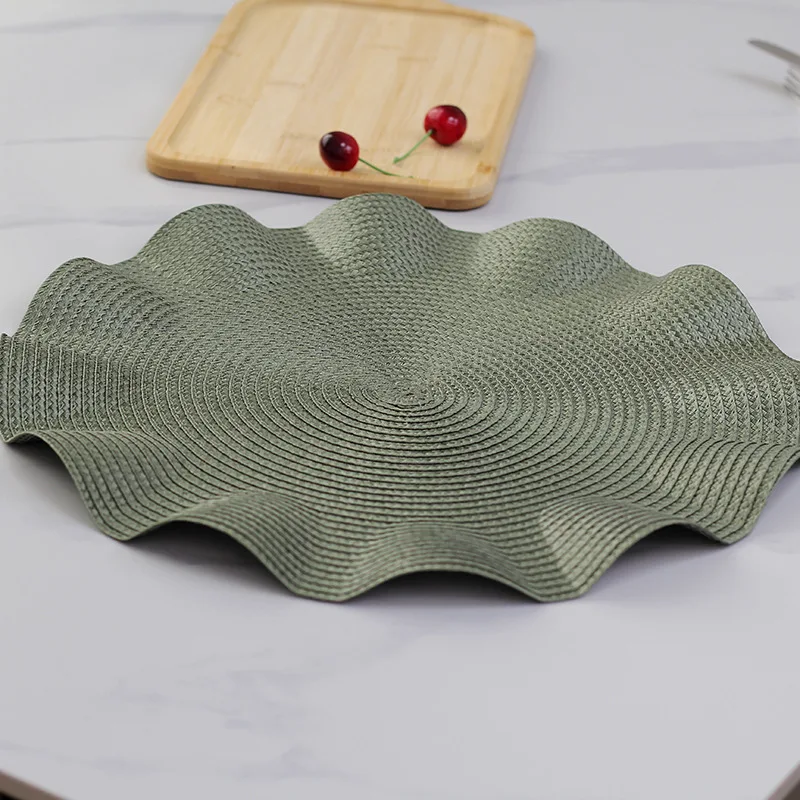 Set of 10 Round Braided Placemats Place Mats Corrugated Edge 15 Inch for Dining Tables Woven Washable Non-Slip Table Mats