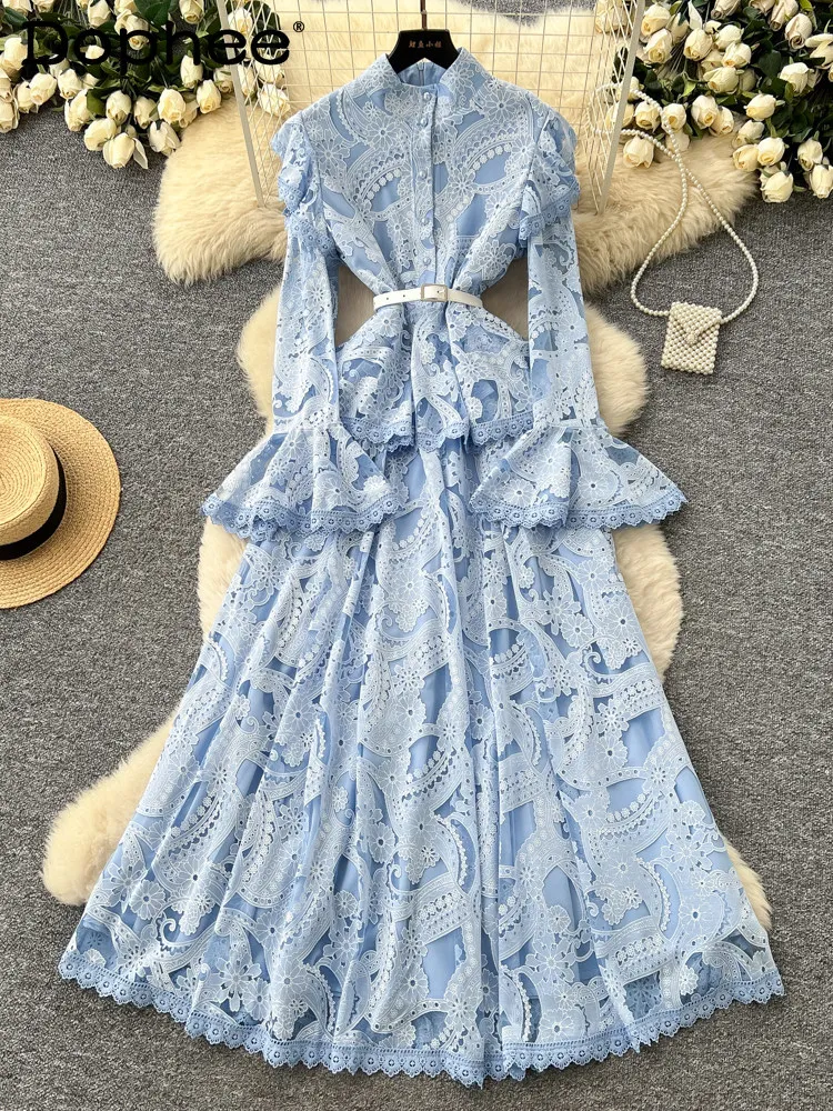 

Korean-style Sweet Elegant Slim-fit Lace A-line Dress 2026 Spring New Long-sleeve Casual Daily Commuter Women's Long Dress