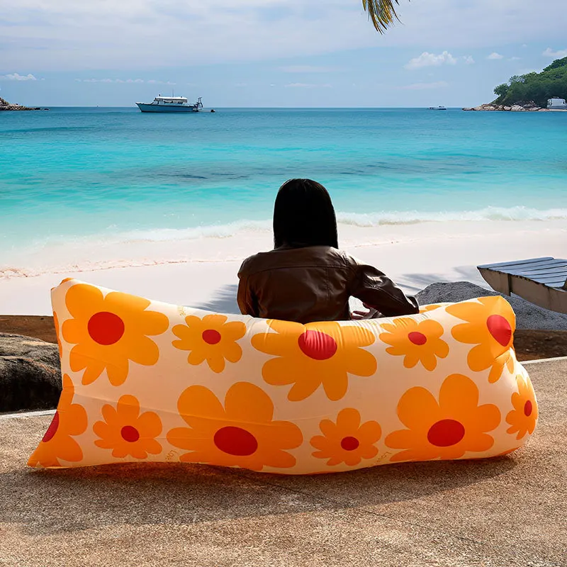 Sofá inflable de flores para perezosos, cama portátil de aire para playa al aire libre, saco de dormir de color, muebles para el hogar