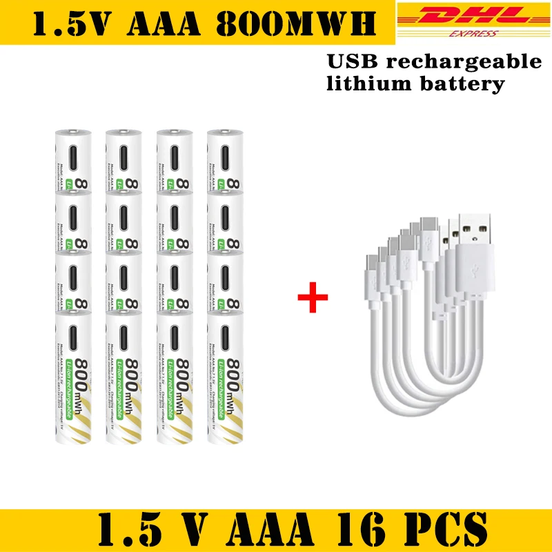 بطاريات ليثيوم أيون AAA وAA جديدة قابلة لإعادة الشحن USB ليثيوم أيون 3400mWh 1.5V AA بطاريات قابلة للشحن + بطارية 800mWh 1.5V AAA