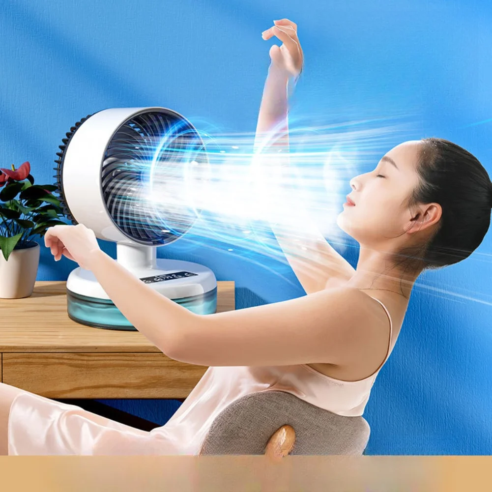 Desktop Portable Humidifier Fan For Mini Size with 3 Adjustable Cooling Modes and Ambient LED Light 21x21x32cm White