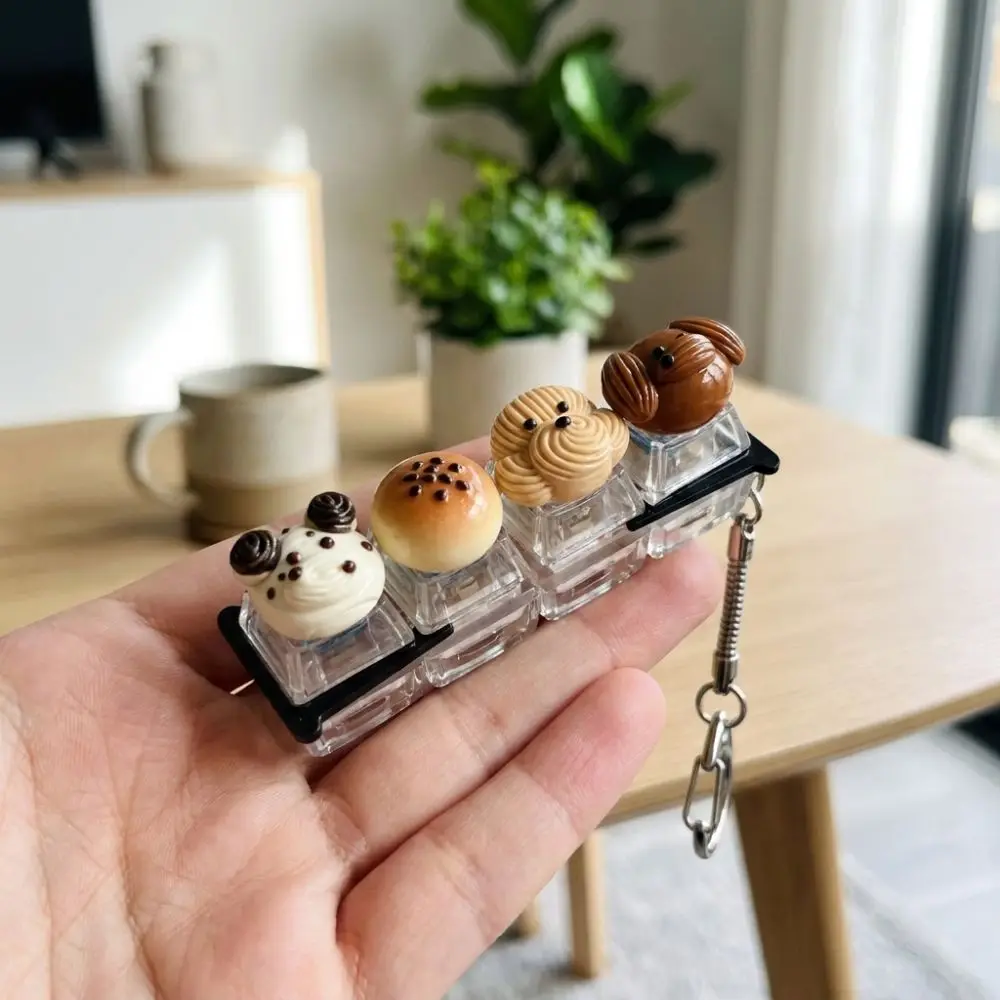 Pressable 4 Key Mechanical Keychain Finger Button Simulation Food Fake Food Key Chain Finger Interactive Dessert Shape