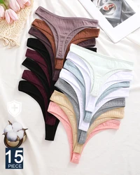 FINETOO 15Pcs/Set Cotton Panties G-String Women Panties Sexy Underwear Female Lingerie Thong Briefs for Woman Intimate Pantys