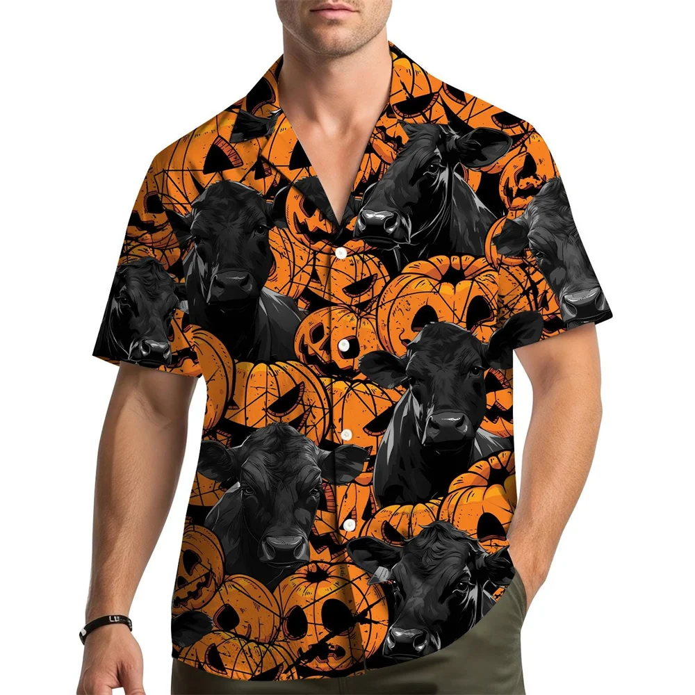 

Halloween Cat Hawaiian Shirt For Men Women Youth Pumpkin Mummy Ghost Tropical Shirts Funny Spooky Button Up Costume Gift Clothes