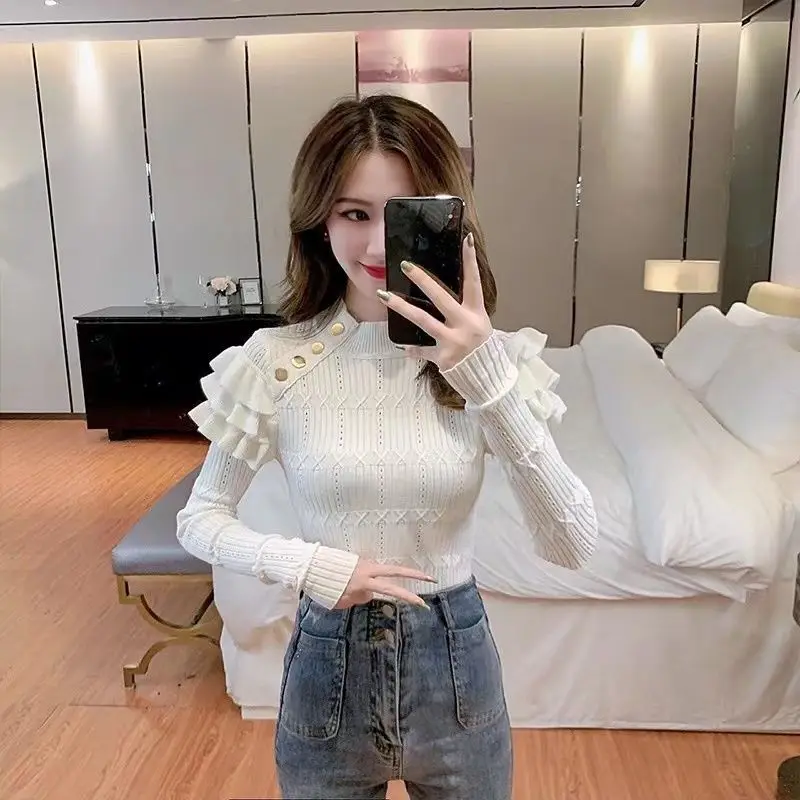 

Woman Knitted Sweater Streetwear Loose Tops Female Pullover Jumper Long Sleeve O-neck Ribbed Knitwear G242