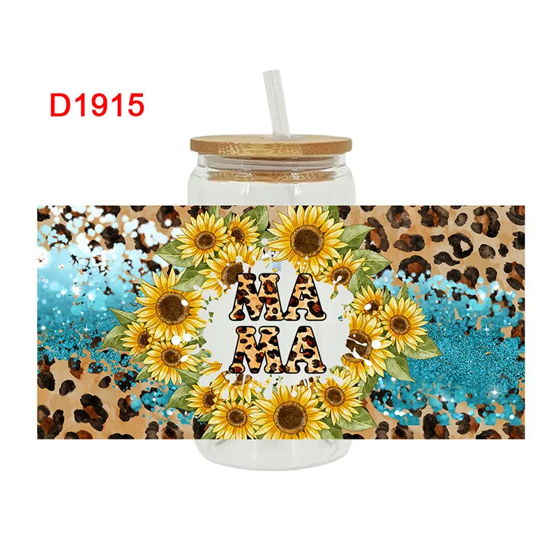 Sunflower 3D UV DTF Libbey Cup Wrap Iron On Transfer For Glass 16oz D1933