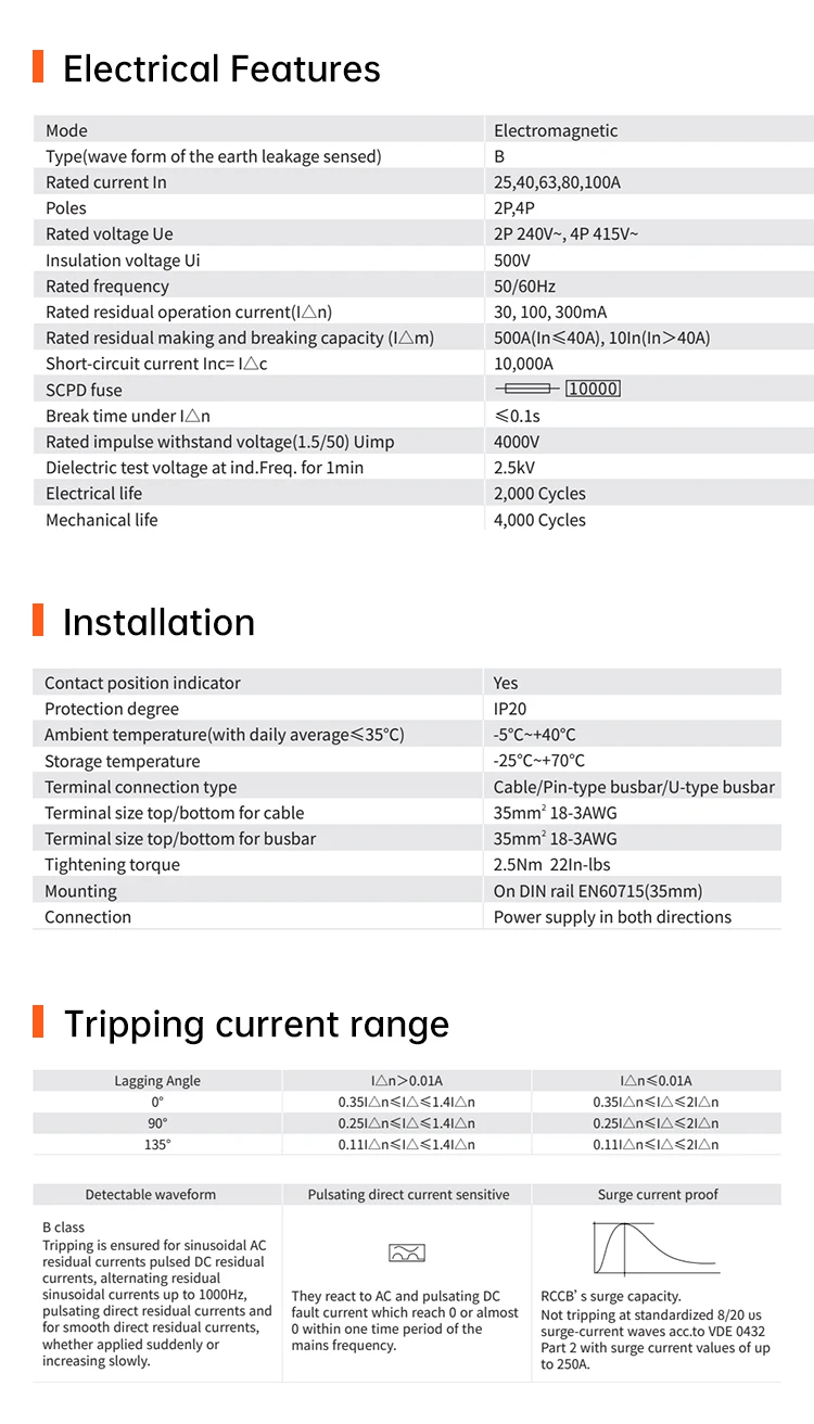 ETEK RCD RCCB Typ B Fehlerstrom-Schutzschalter für Erdung, EVSE 2P 4P 40A 63A 100A 30mA 300mA EKL6-100B DIN-Schiene 220V – Detail 12