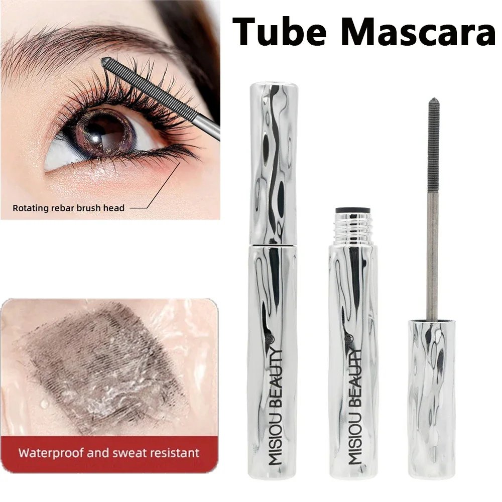 Wasserdichte Metallic-Tube-Mascara, schwarze Seidenfaser, lange Locken, nicht verklumpende Wimpernverlängerung, Spiralmake-up für die Augen