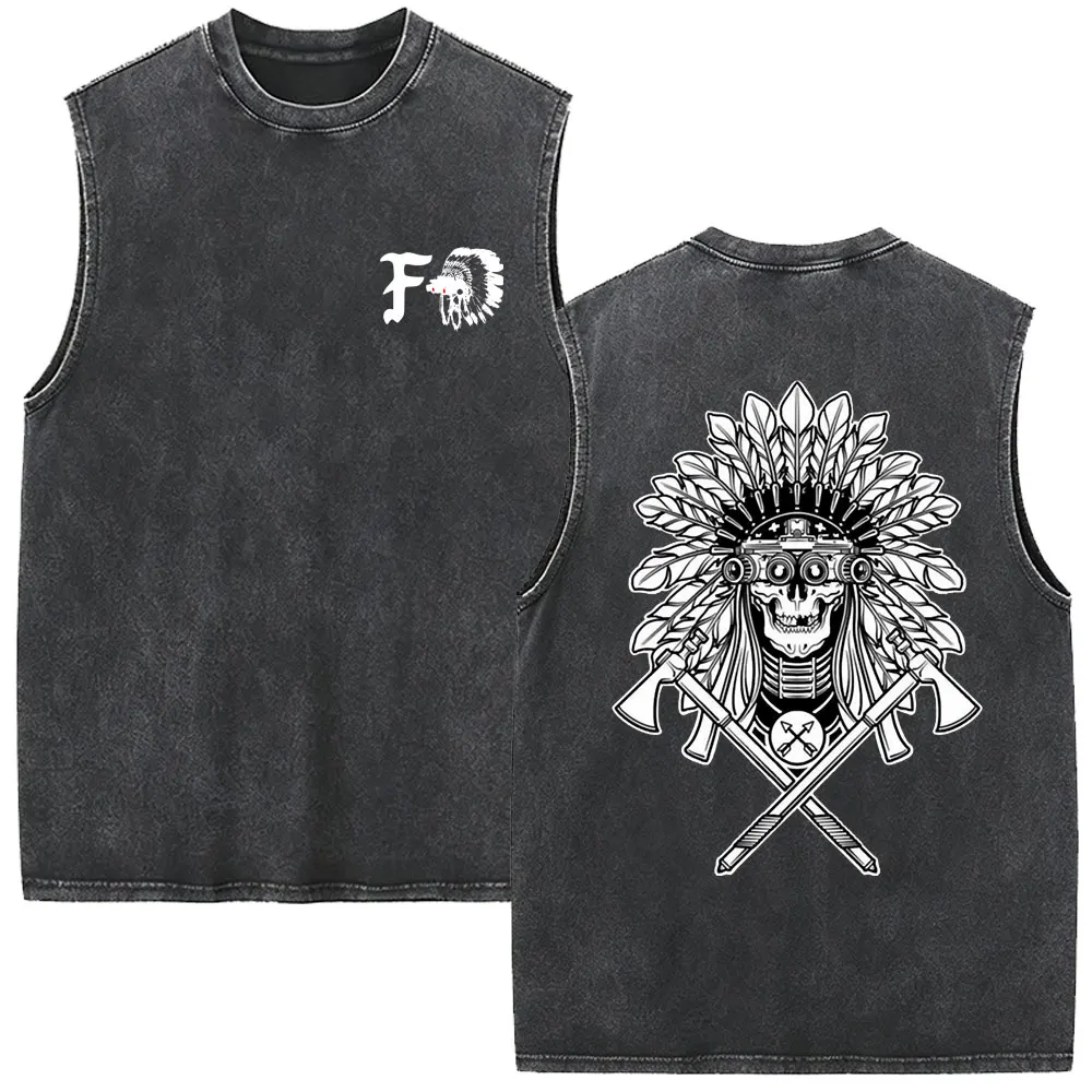 Forward Observations Group Skeleton Retro Washed Vest T-shirts Men's Women Vintage Gothic Rock Sleeveless Tank Tops Streetwear